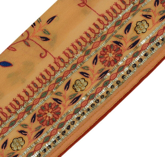 Vintage Sari Border Indian Craft Trim Hand Beaded Embroidered Ribbon Lace Peach