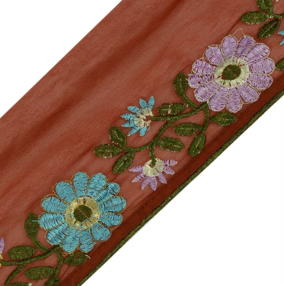 Vintage Sari Border Indian Craft Trim Antique Embroidered Ribbon Lace Maroon