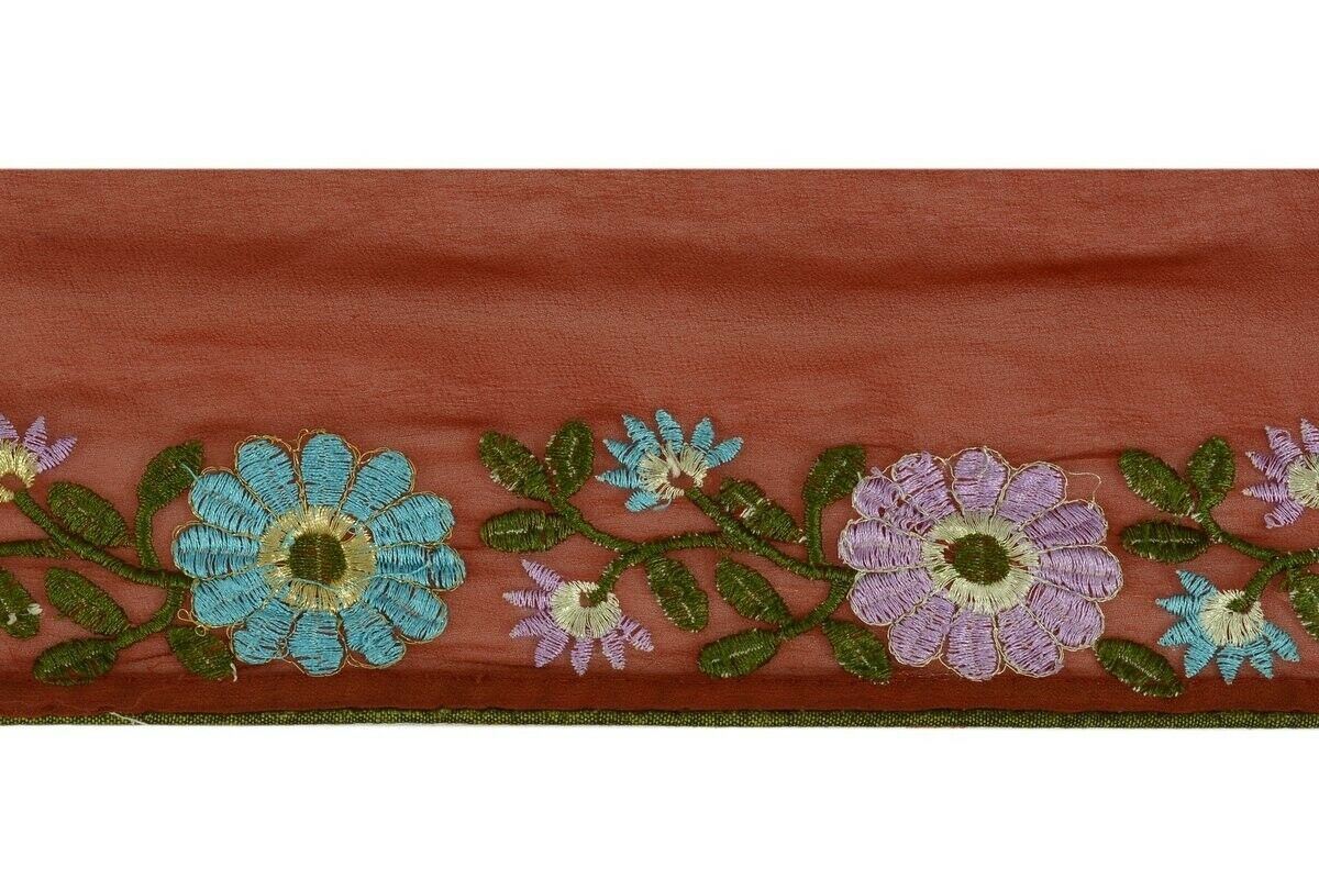 Vintage Sari Border Indian Craft Trim Antique Embroidered Ribbon Lace Maroon
