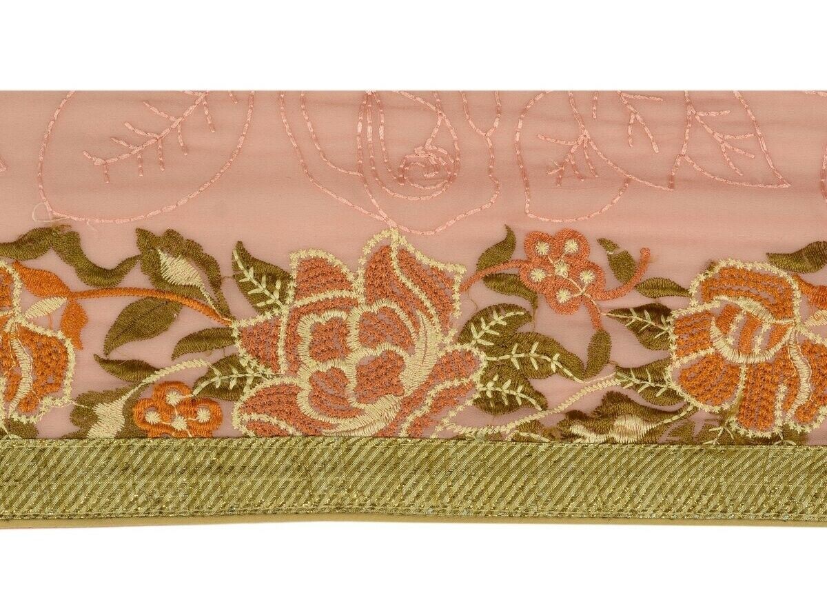 Vintage Sari Border Indian Craft Trim Antique Embroidered Ribbon Lace Peach