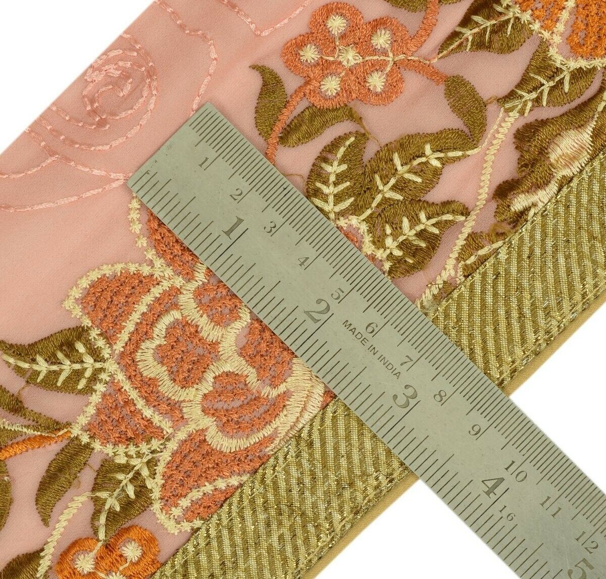 Vintage Sari Border Indian Craft Trim Antique Embroidered Ribbon Lace Peach