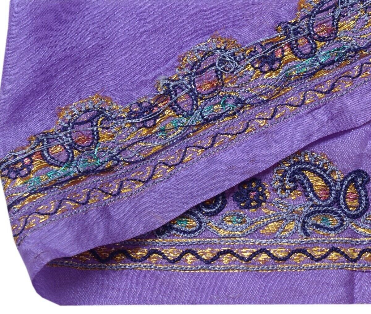 Vintage Sari Border Indian Craft Trim Embroidered Paisley Sewing Ribbon Purple