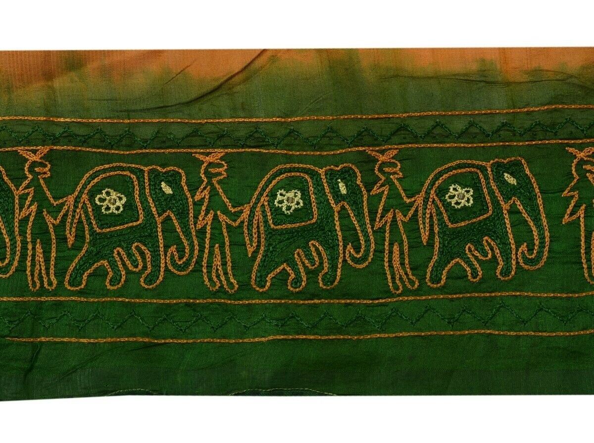 Vintage Sari Border Indian Trim Embroidered Elephant Sewing Ribbon Lace Green