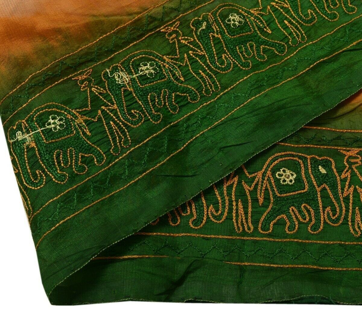 Vintage Sari Border Indian Trim Embroidered Elephant Sewing Ribbon Lace Green