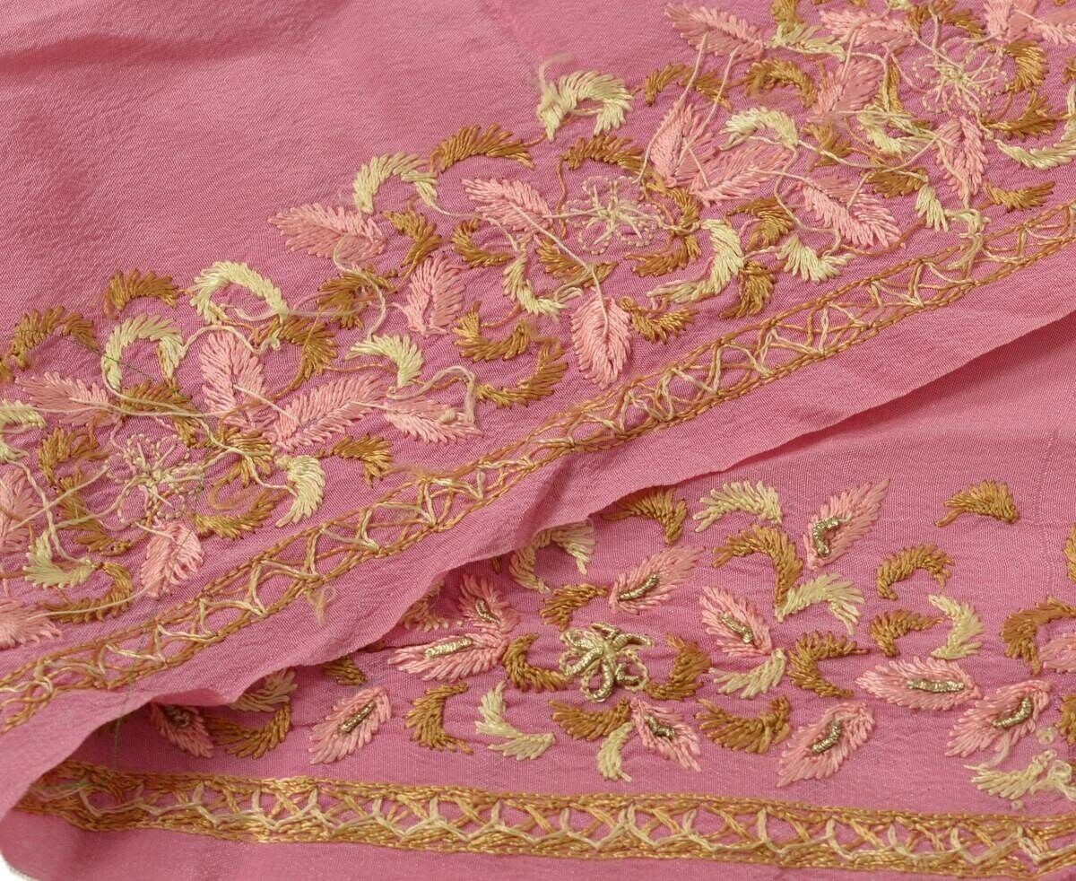 Antique Vtg Sari Border Indian Craft Trim Embroidered Beaded Pink Lace Ribbon