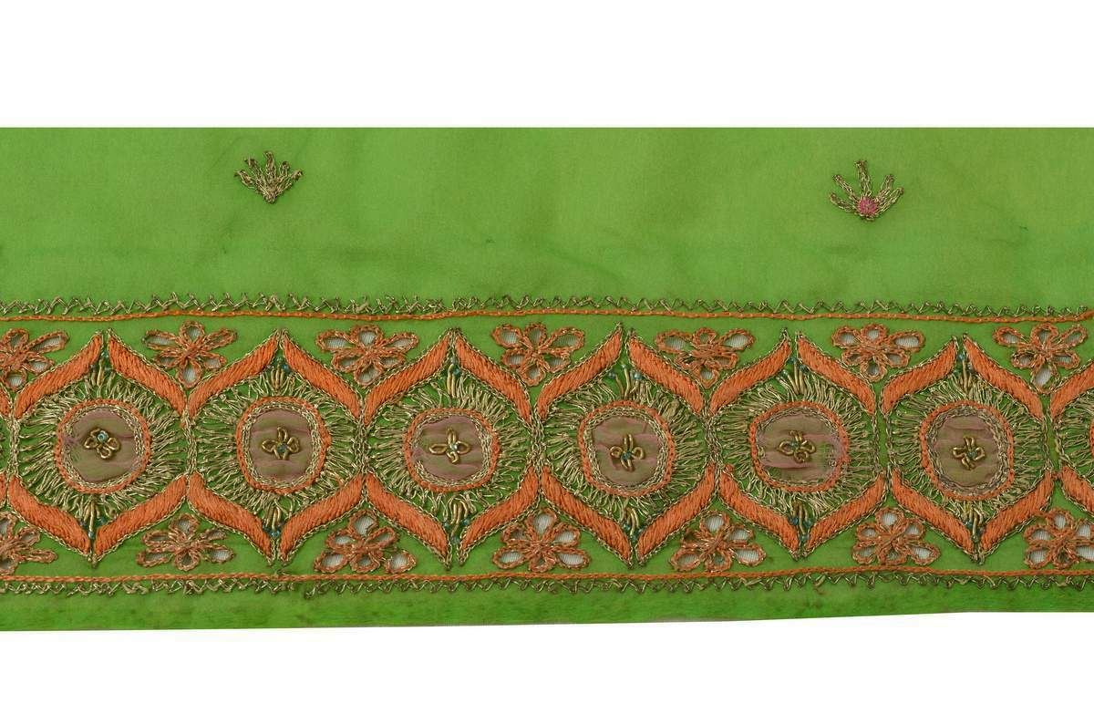 Vintage Sari Border Indian Craft Trim Embroidered Beaded Green Lace Ribbon