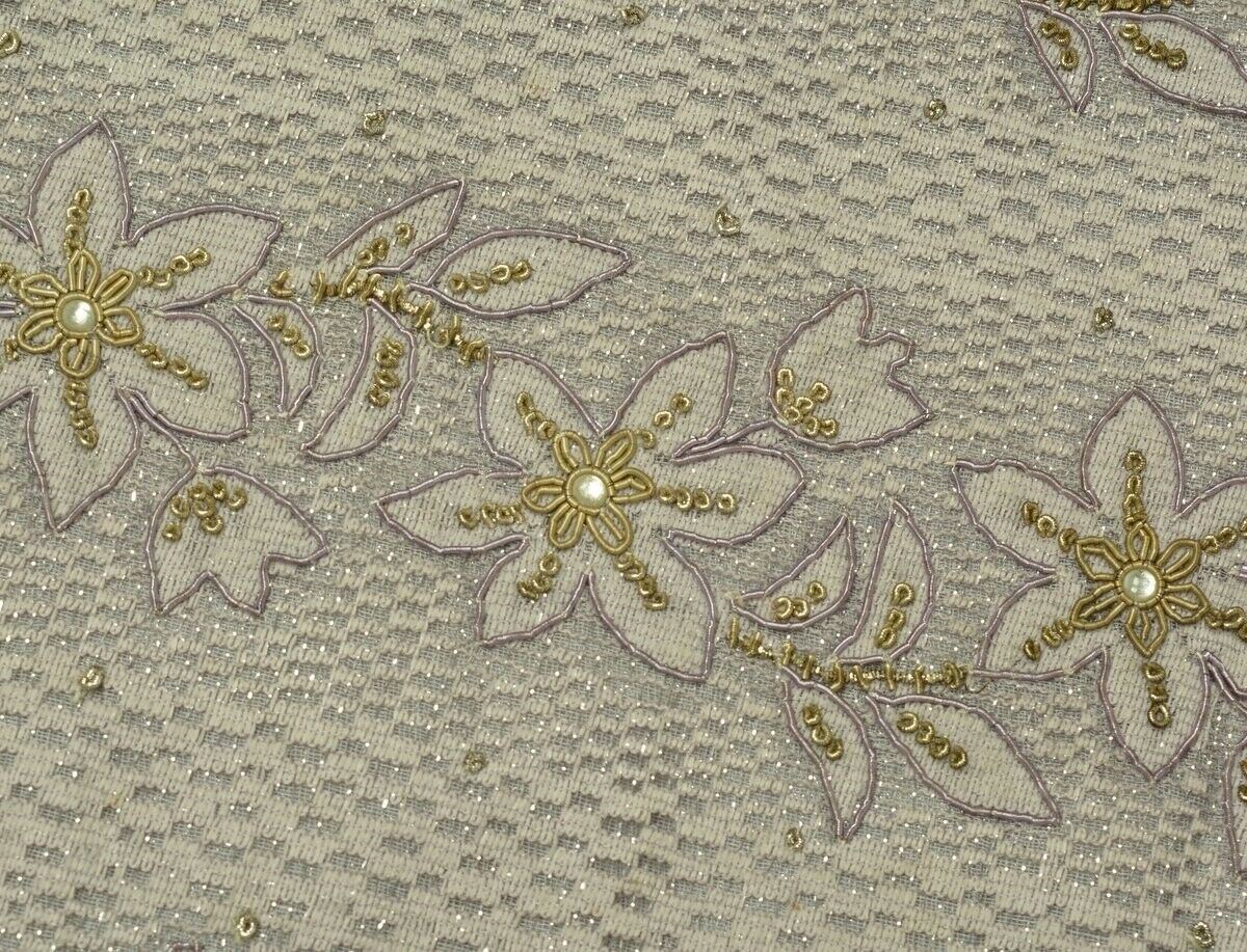 Vintage Saree Multi Purpose Design Fabric Piece for Sew Craft Hand Beaded Gray