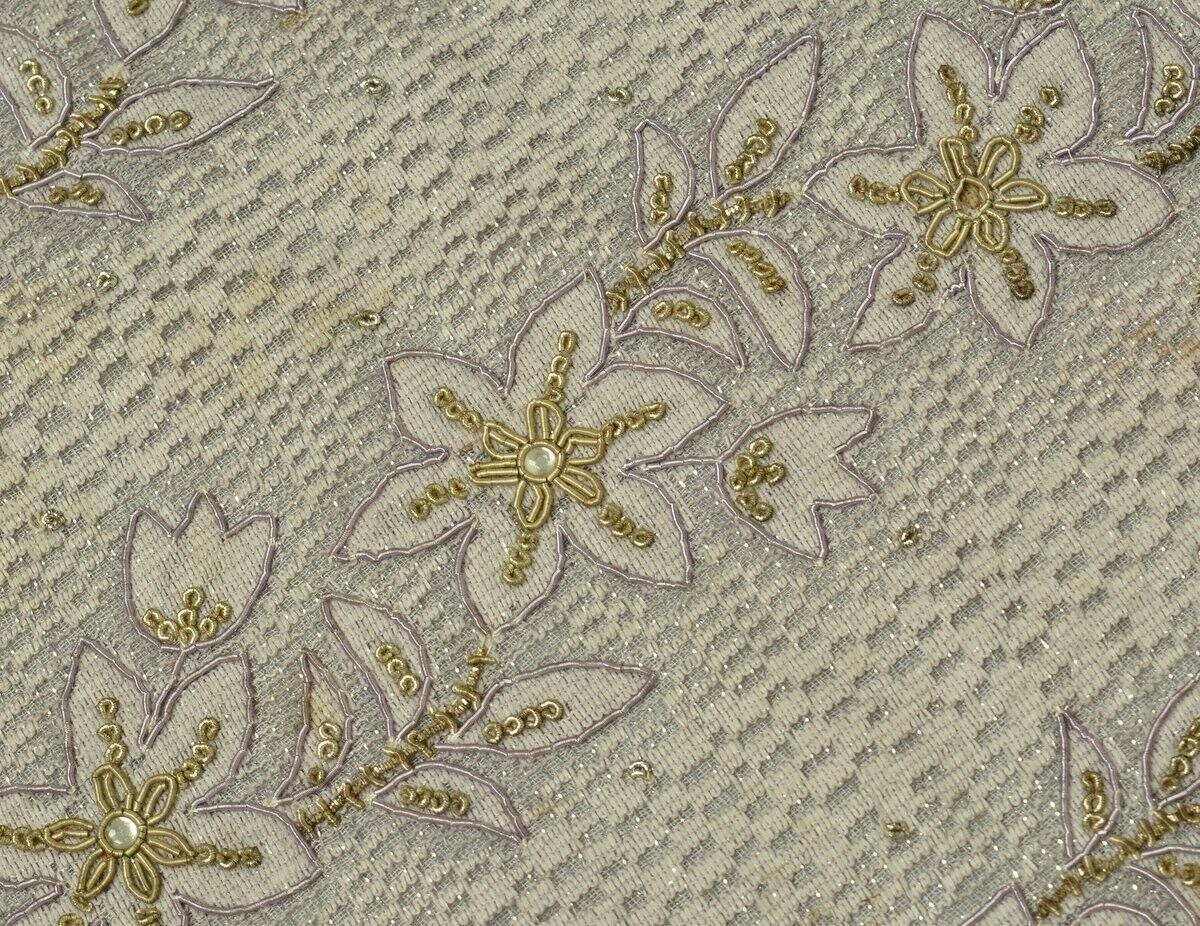 Vintage Saree Multi Purpose Design Fabric Piece for Sew Craft Hand Beaded Gray