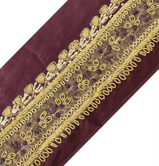 Vintage Sari Border Indian Craft Trim Hand Beaded Zardozi Sewing Lace Mauve