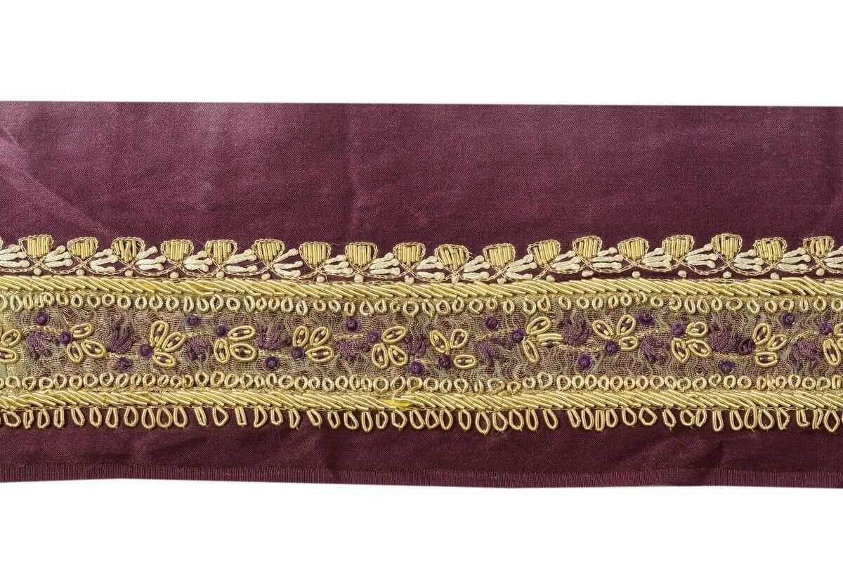 Vintage Sari Border Indian Craft Trim Hand Beaded Zardozi Sewing Lace Mauve