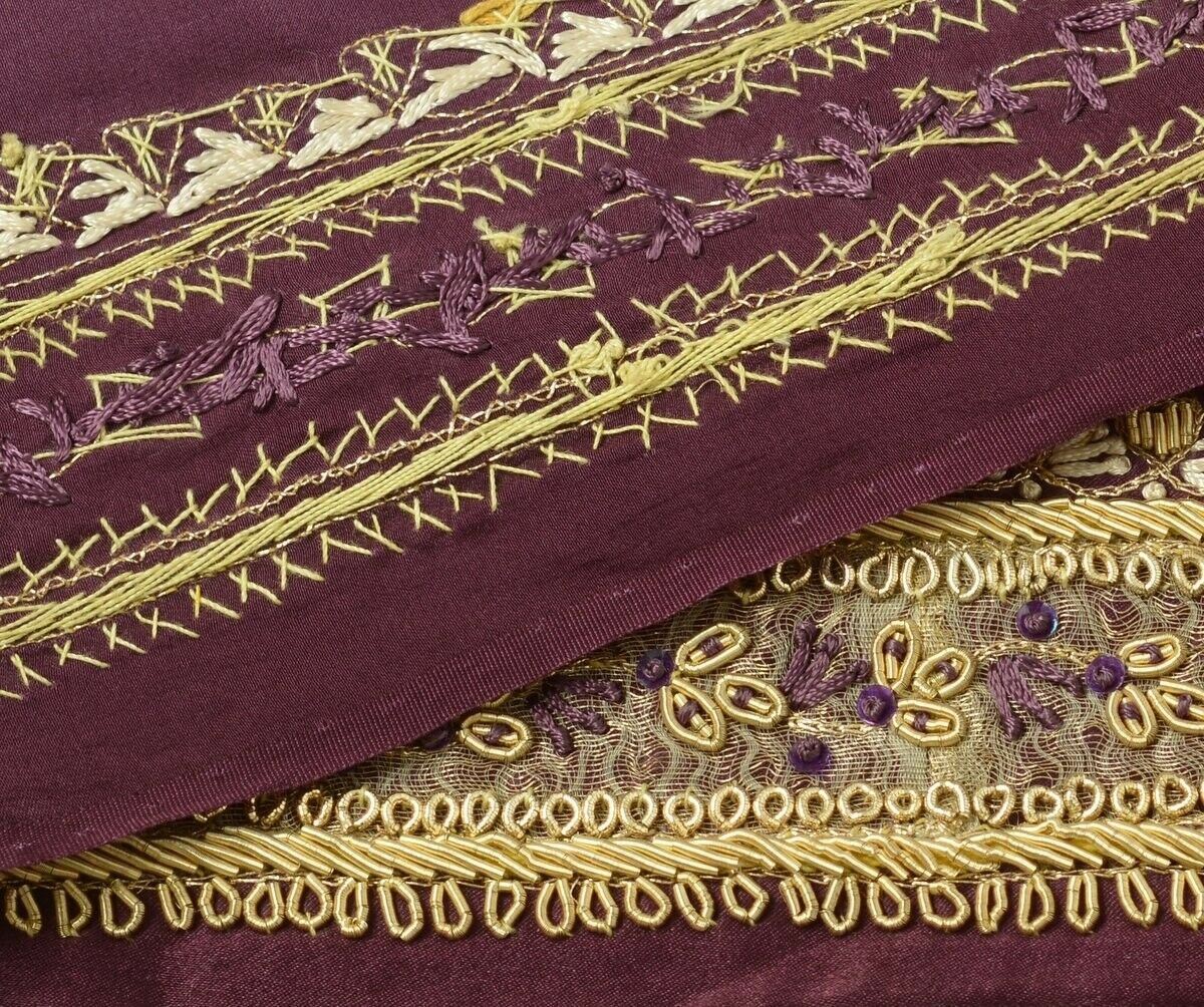 Vintage Sari Border Indian Craft Trim Hand Beaded Zardozi Sewing Lace Mauve