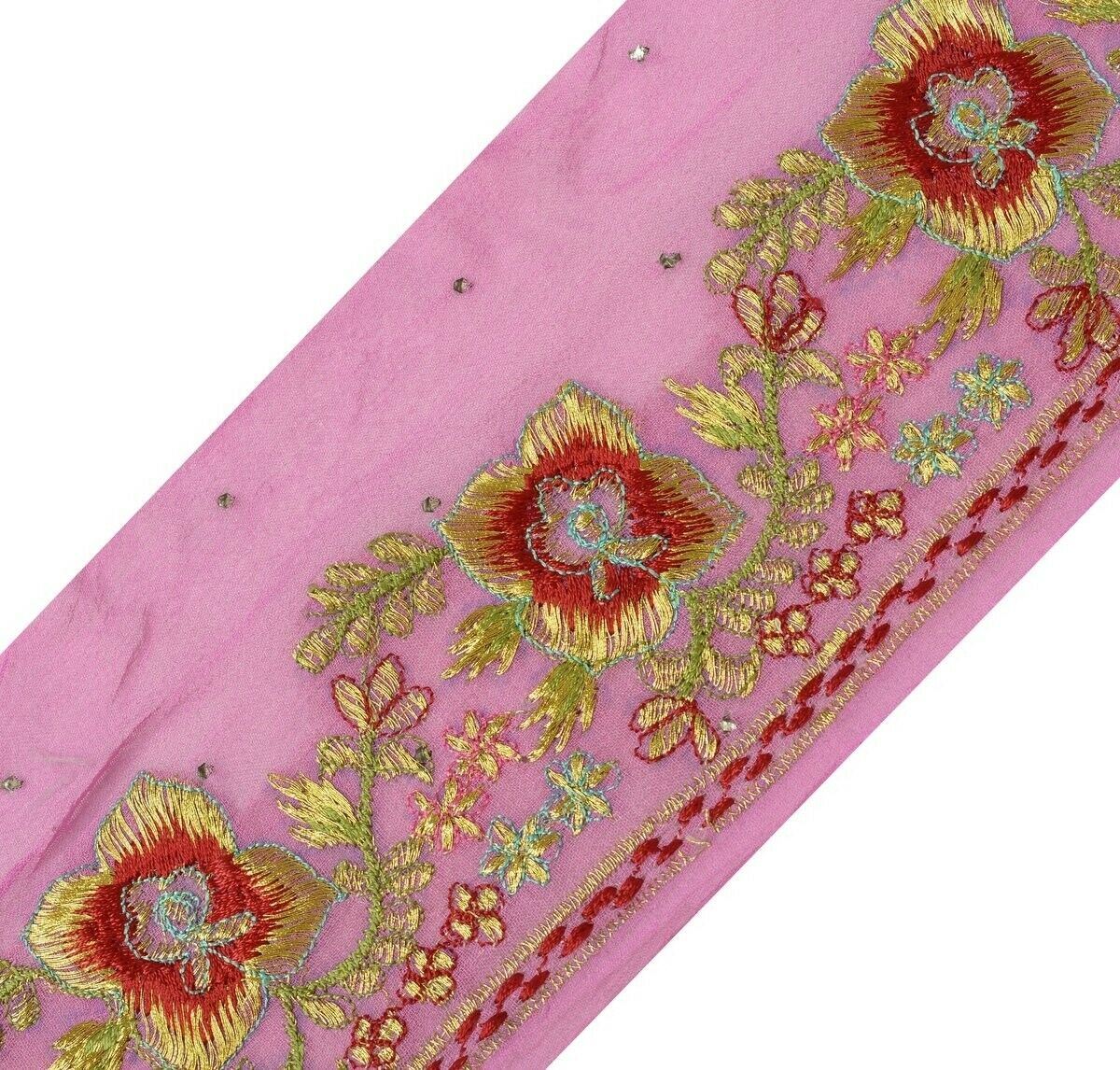 Vintage Saree Border Indian Craft Trim Embroidered Sewing Ribbon Lace Magenta