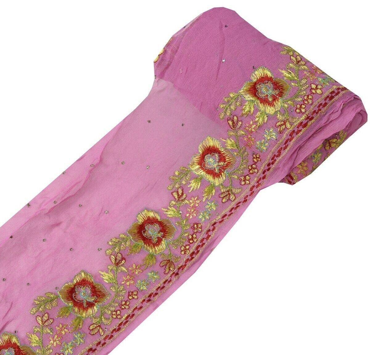 Vintage Saree Border Indian Craft Trim Embroidered Sewing Ribbon Lace Magenta