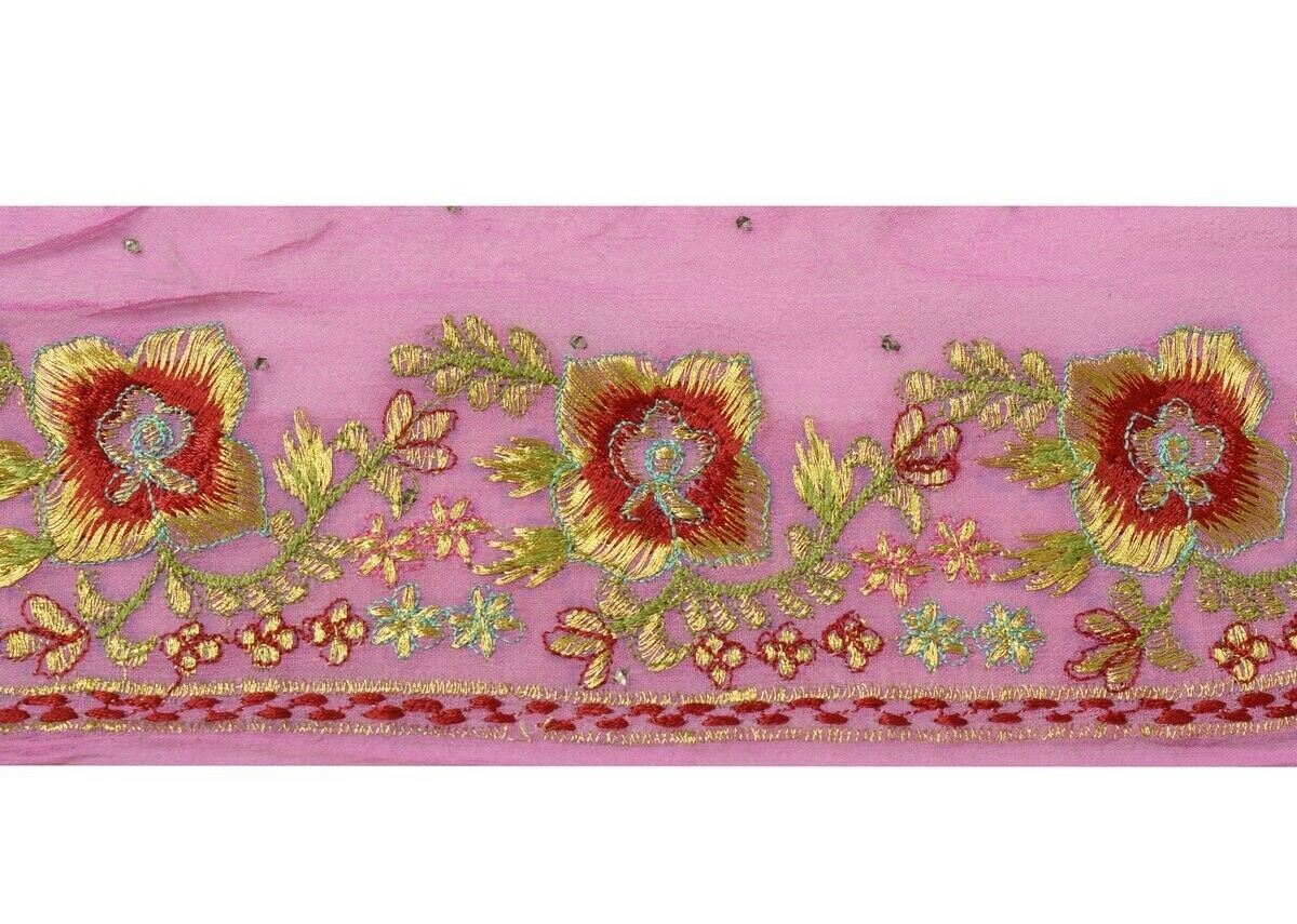 Vintage Saree Border Indian Craft Trim Embroidered Sewing Ribbon Lace Magenta