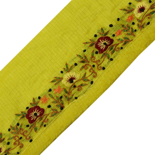 Vintage Saree Border Indian Craft Trim Hand Embroidered Light Green Ribbon Lace