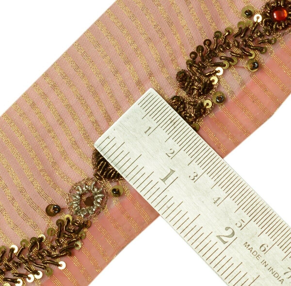 Vintage Saree Border Indian Craft Trim Hand Beaded Zardozi Ribbon Lace Peach