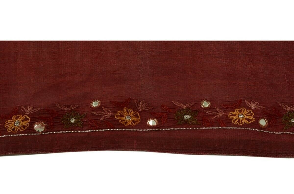 Vintage Saree Border Indian Craft Trim Embroidered Mirror Work Maroon Lace