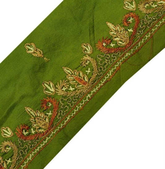 Vintage Saree Border Indian Craft Trim Hand Embroidered Green Ribbon Lace