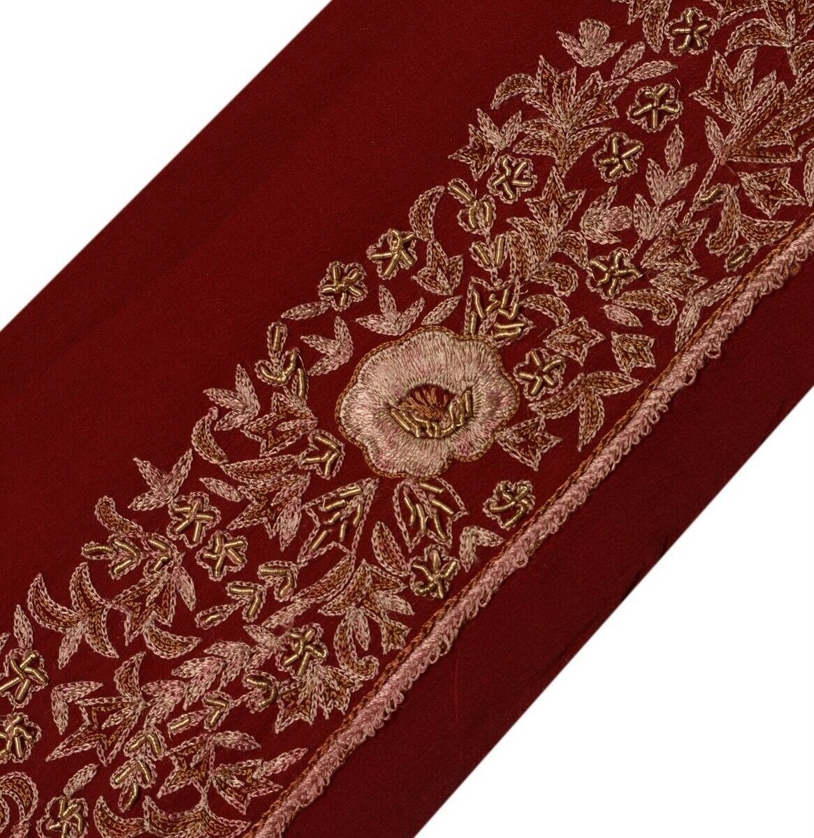 Vintage Sari Border Indian Craft Trim Hand Beaded Embroidered Ribbon Lace Maroon