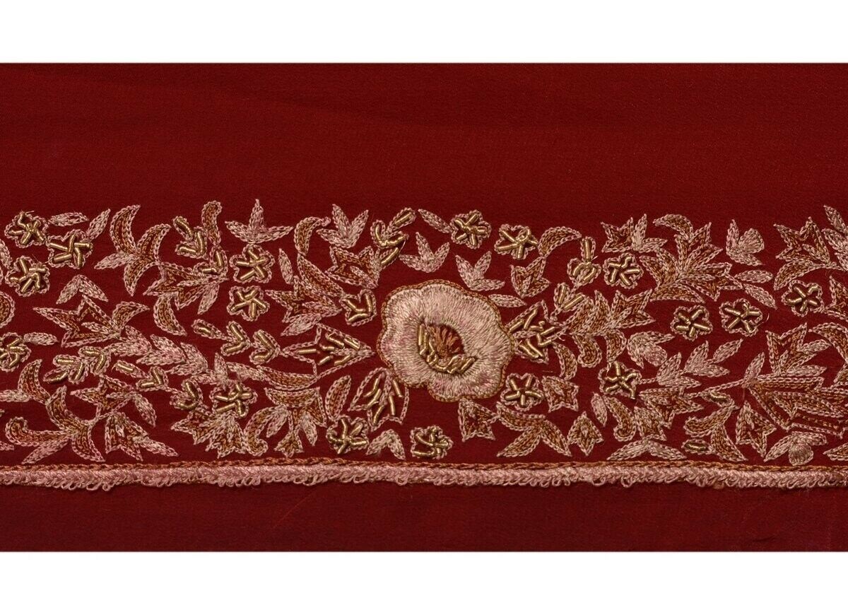 Vintage Sari Border Indian Craft Trim Hand Beaded Embroidered Ribbon Lace Maroon