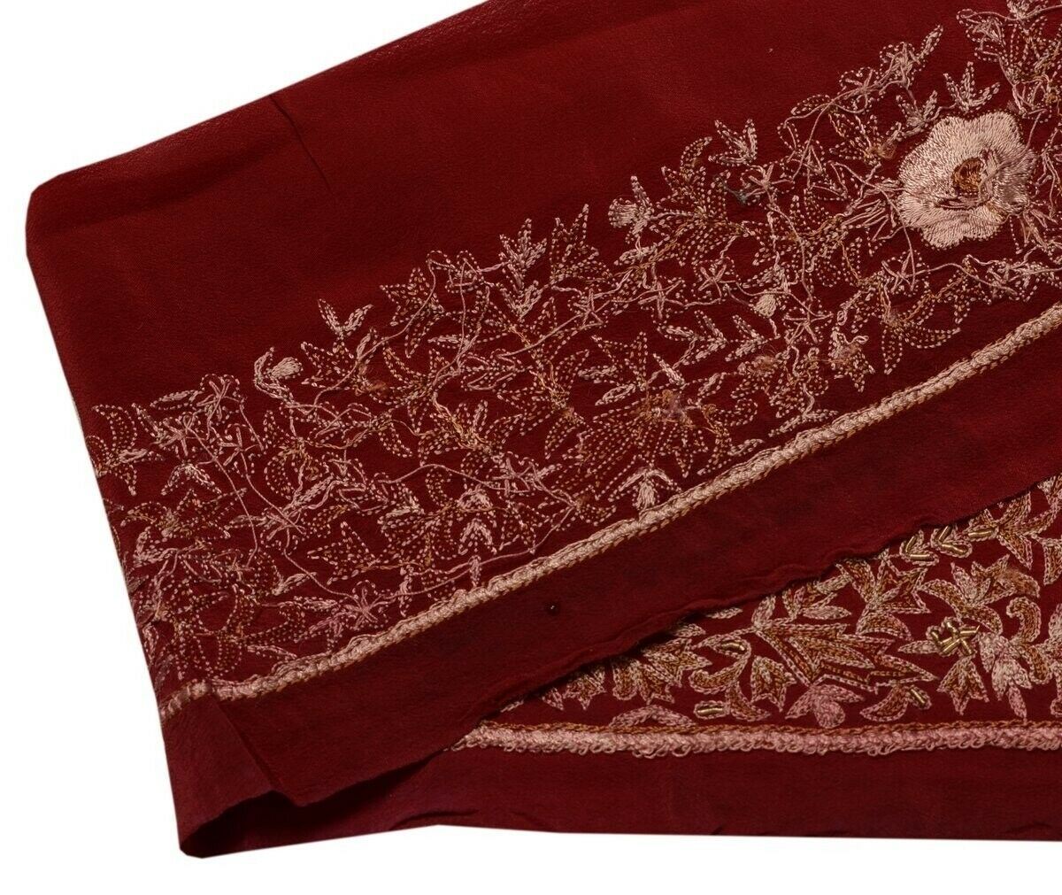 Vintage Sari Border Indian Craft Trim Hand Beaded Embroidered Ribbon Lace Maroon