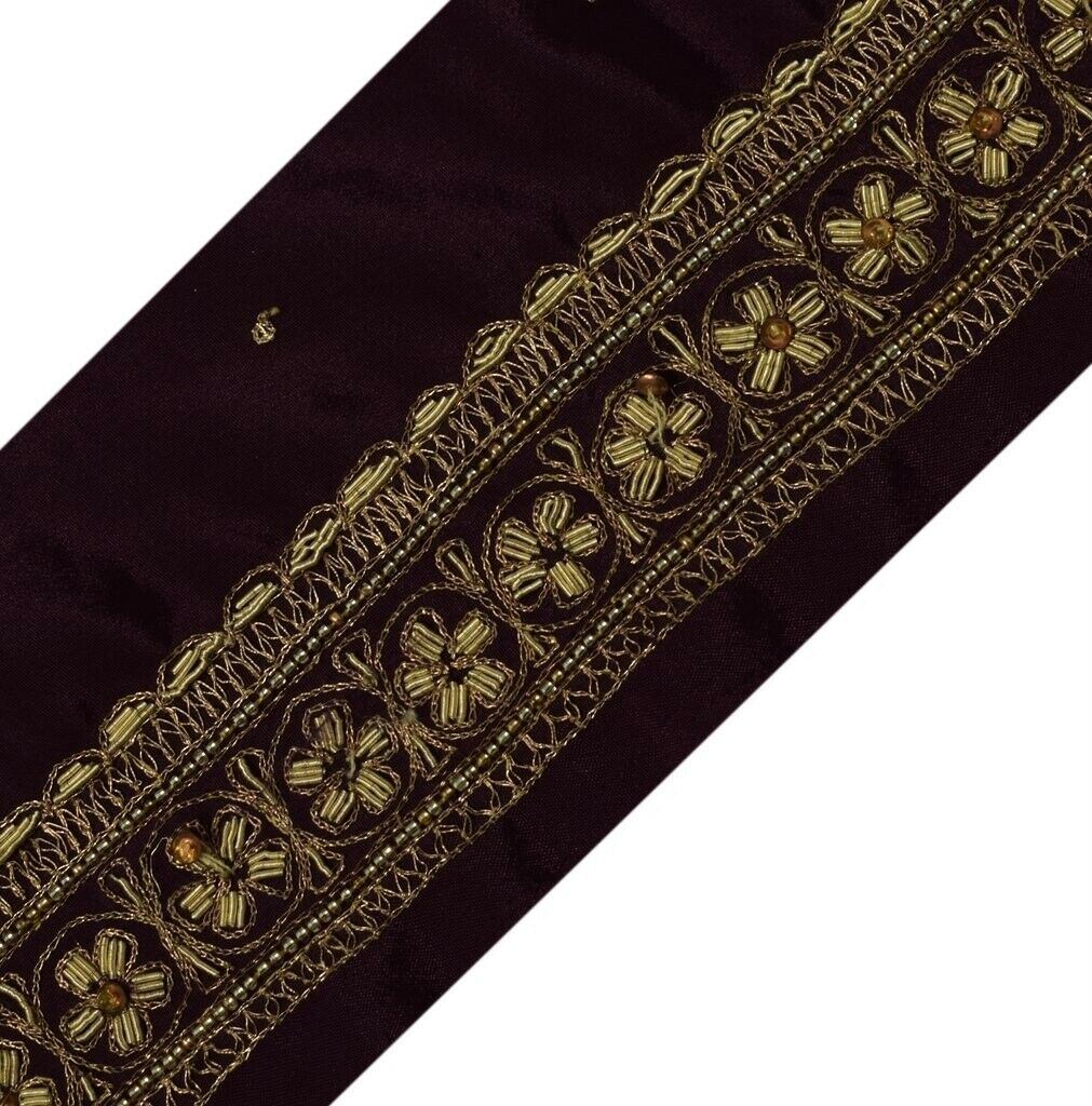 Vintage Sari Border Indian Craft Sewing Trim Hand Beaded Embroidered Ribbon Lace