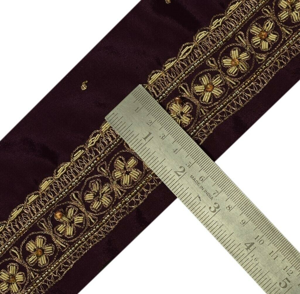 Vintage Sari Border Indian Craft Sewing Trim Hand Beaded Embroidered Ribbon Lace