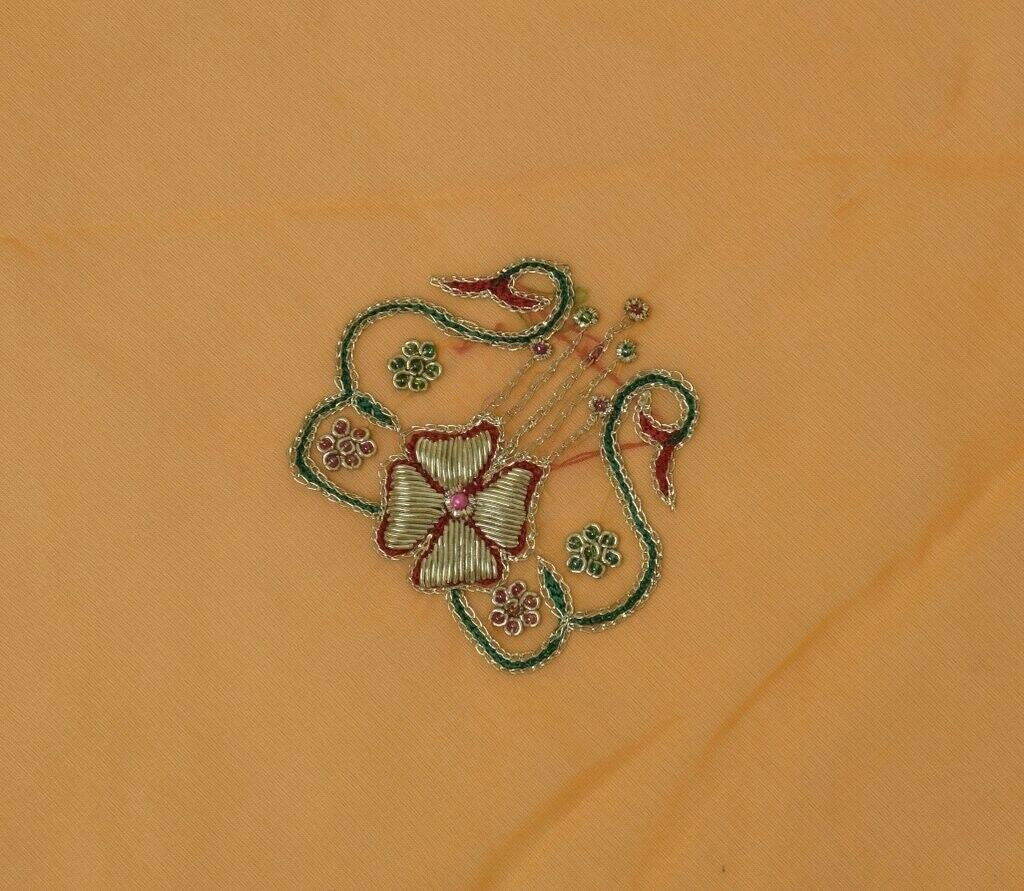 Indian Art Silk Vintage Sari Hand Beaded Remnant Scrap Fabric for Sewing Craft