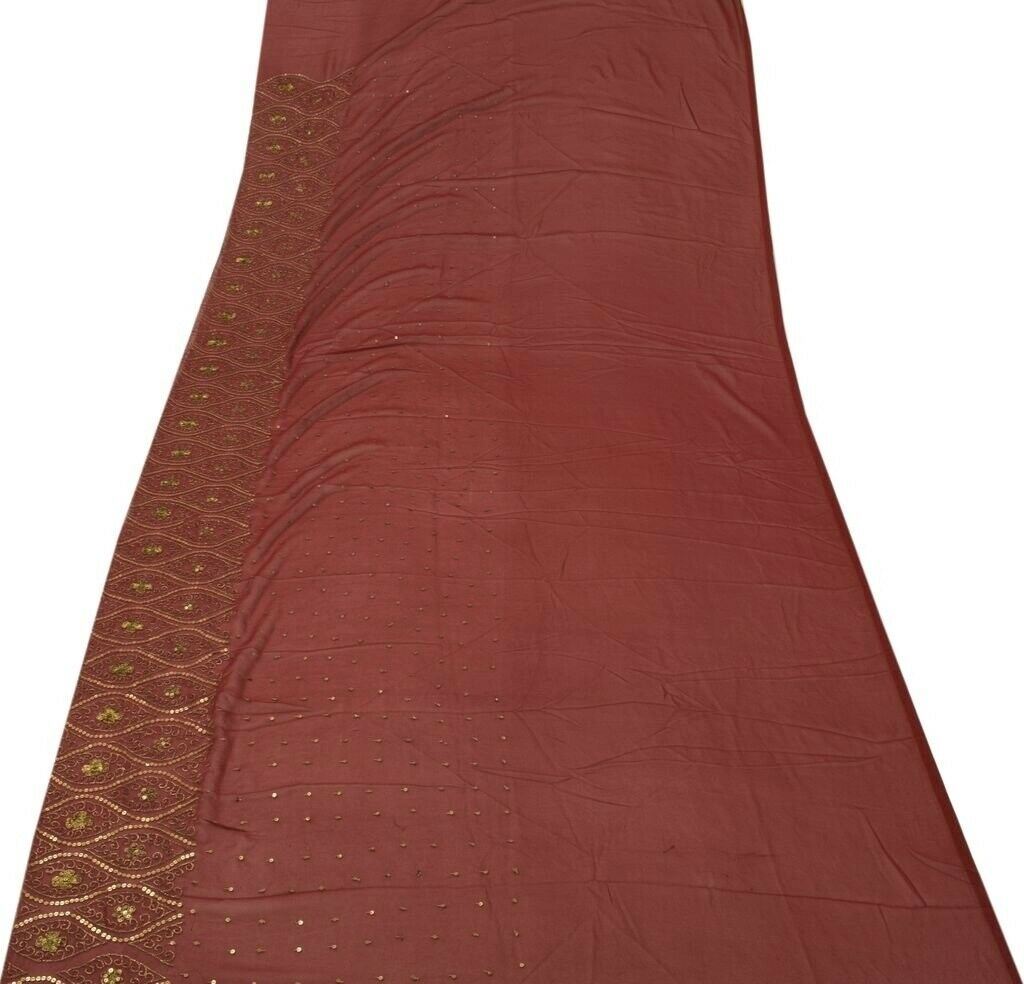 Blend Georgette Silk Vintage Sari Remnant Scrap Fabric for Sewing Craft Maroon