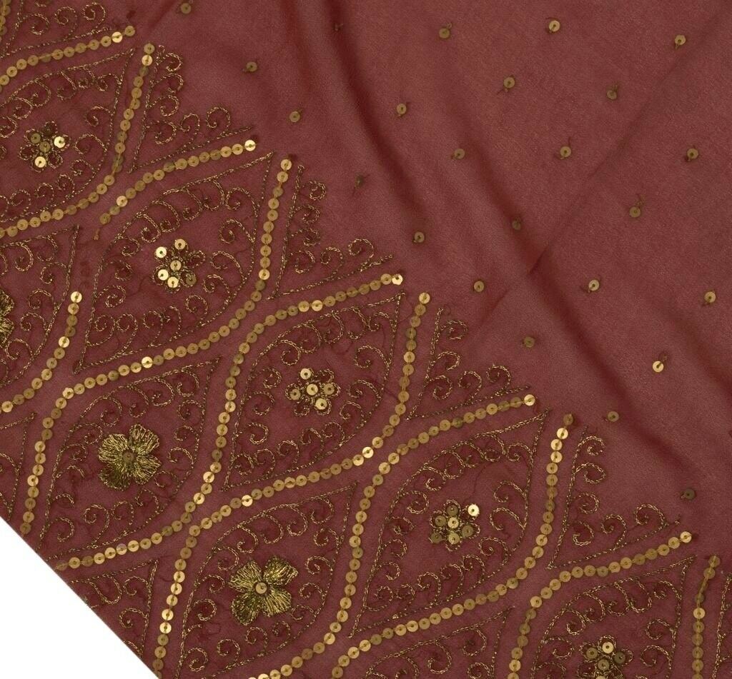 Blend Georgette Silk Vintage Sari Remnant Scrap Fabric for Sewing Craft Maroon