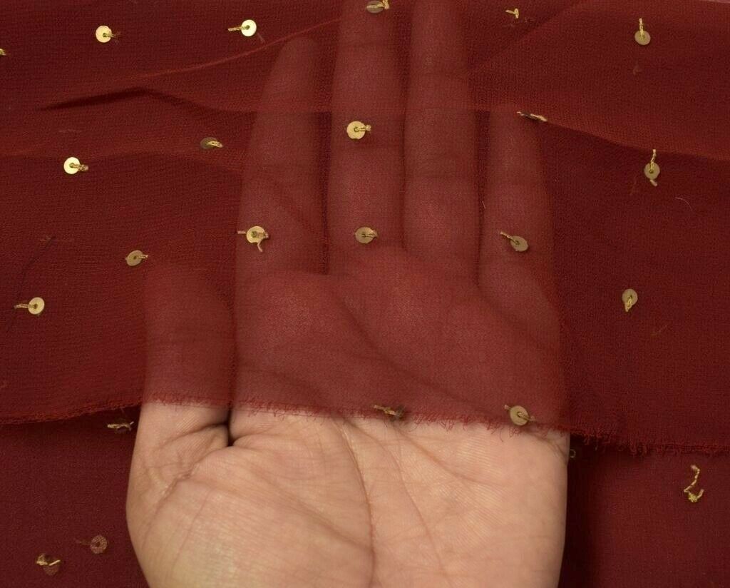 Blend Georgette Silk Vintage Sari Remnant Scrap Fabric for Sewing Craft Maroon