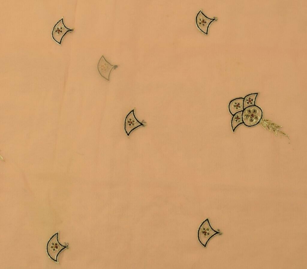 Indian Art Silk Vintage Sari Remnant Scrap Fabric for Sewing Craft Light Peach