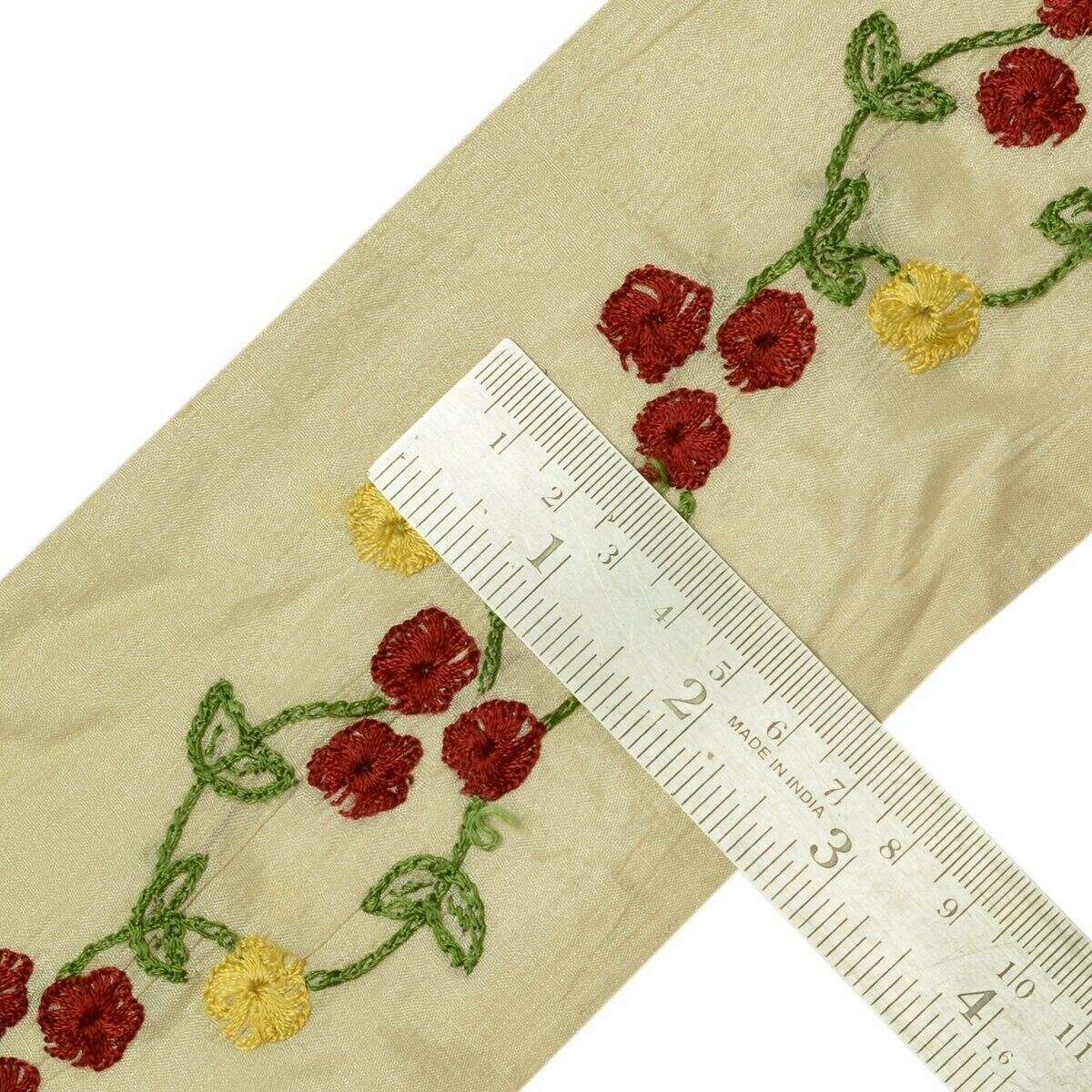 Vintage Saree Border Indian Craft Trim Hand Embroidered Floral Cream Ribbon Lace