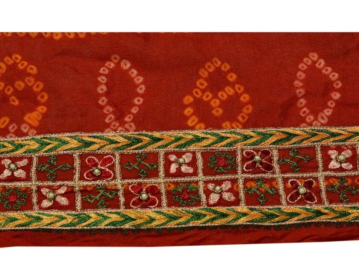 Vintage Saree Border Indian Craft Trim Hand Embroidered Dark Red Ribbon Lace
