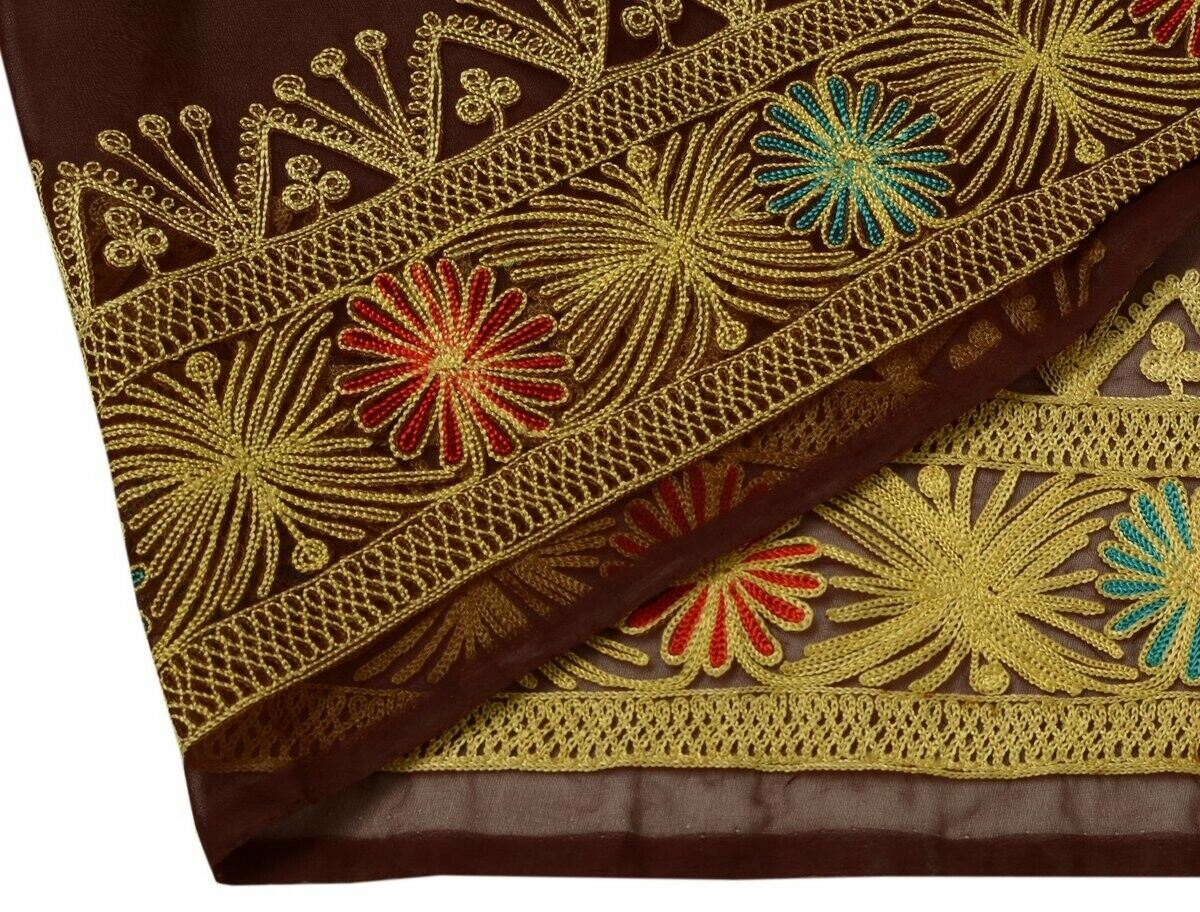 Vintage Saree Border Indian Craft Trim Embroidered Burgundy Sewing Ribbon Lace