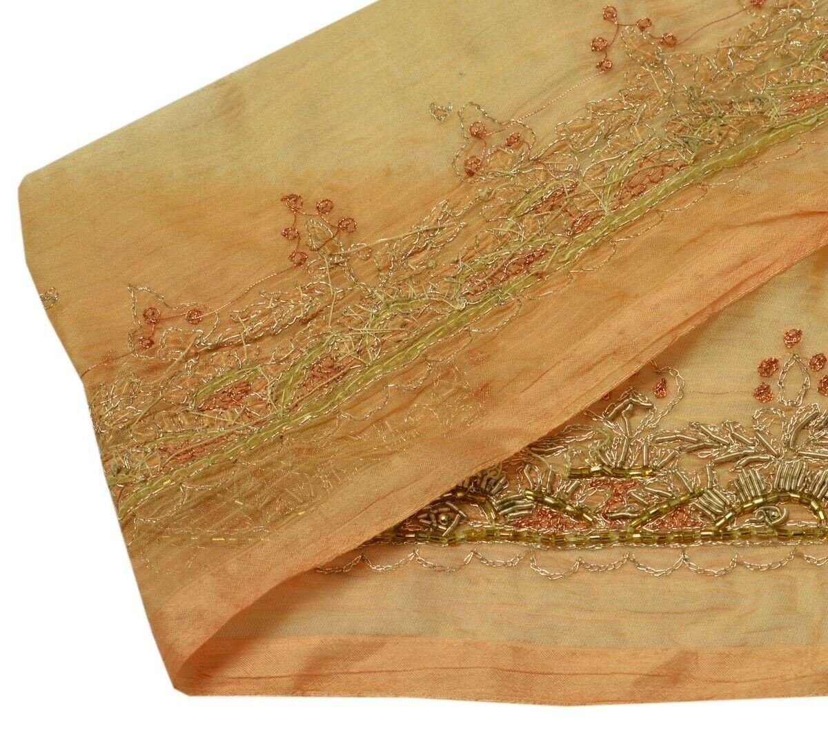Vintage Sari Border Indian Craft Trim Hand Beaded Zardozi Embroidered Lace Peach