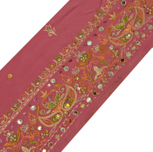 Vintage Saree Border Indian Craft Trim Hand Embroidered Mirror Work Lace Pink