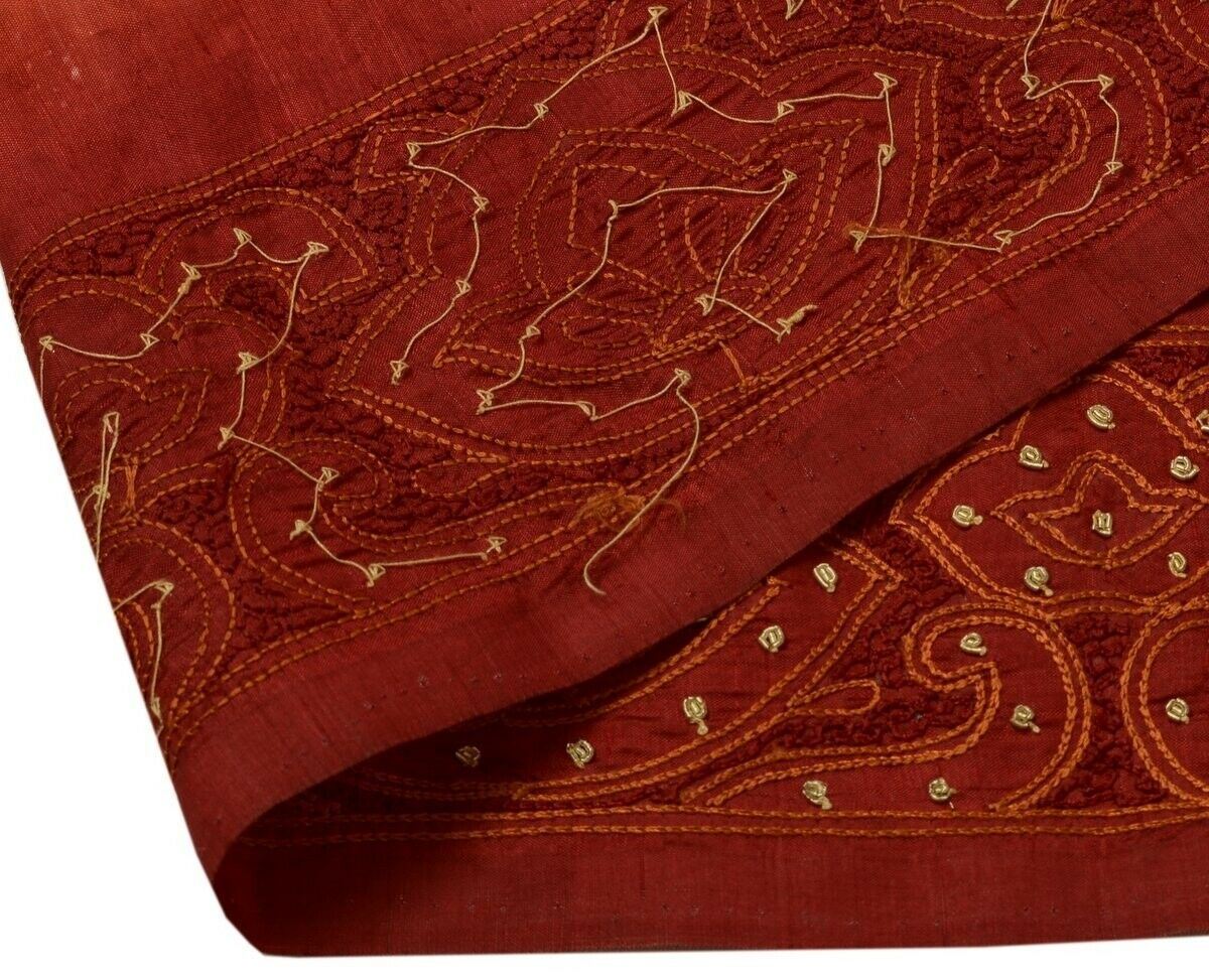 Vintage Saree Border Indian Craft Trim Hand Beaded Embroidered Lace Maroon