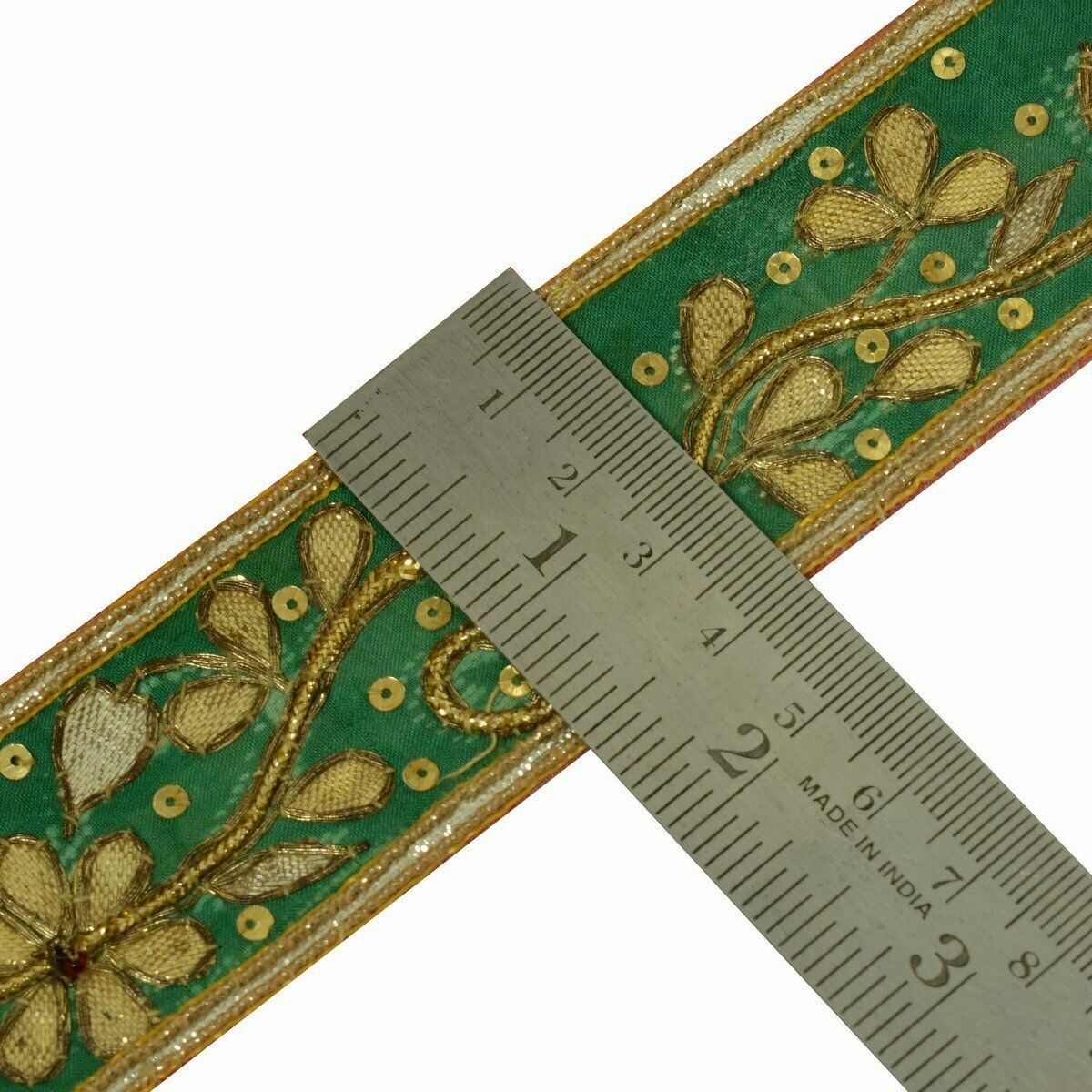 Vintage Saree Border Craft Trim Antique Gota Patti Lace Ribbon Green