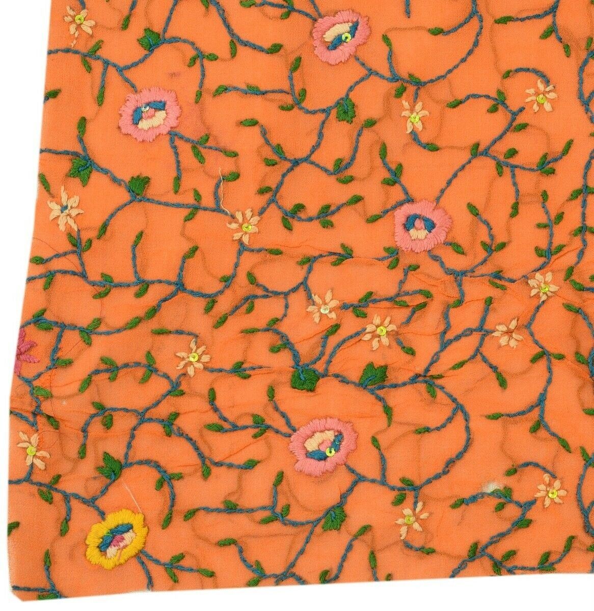 Vintage Saree Multi Purpose Fabric Piece for Sew Craft Hand Embroidered Orange