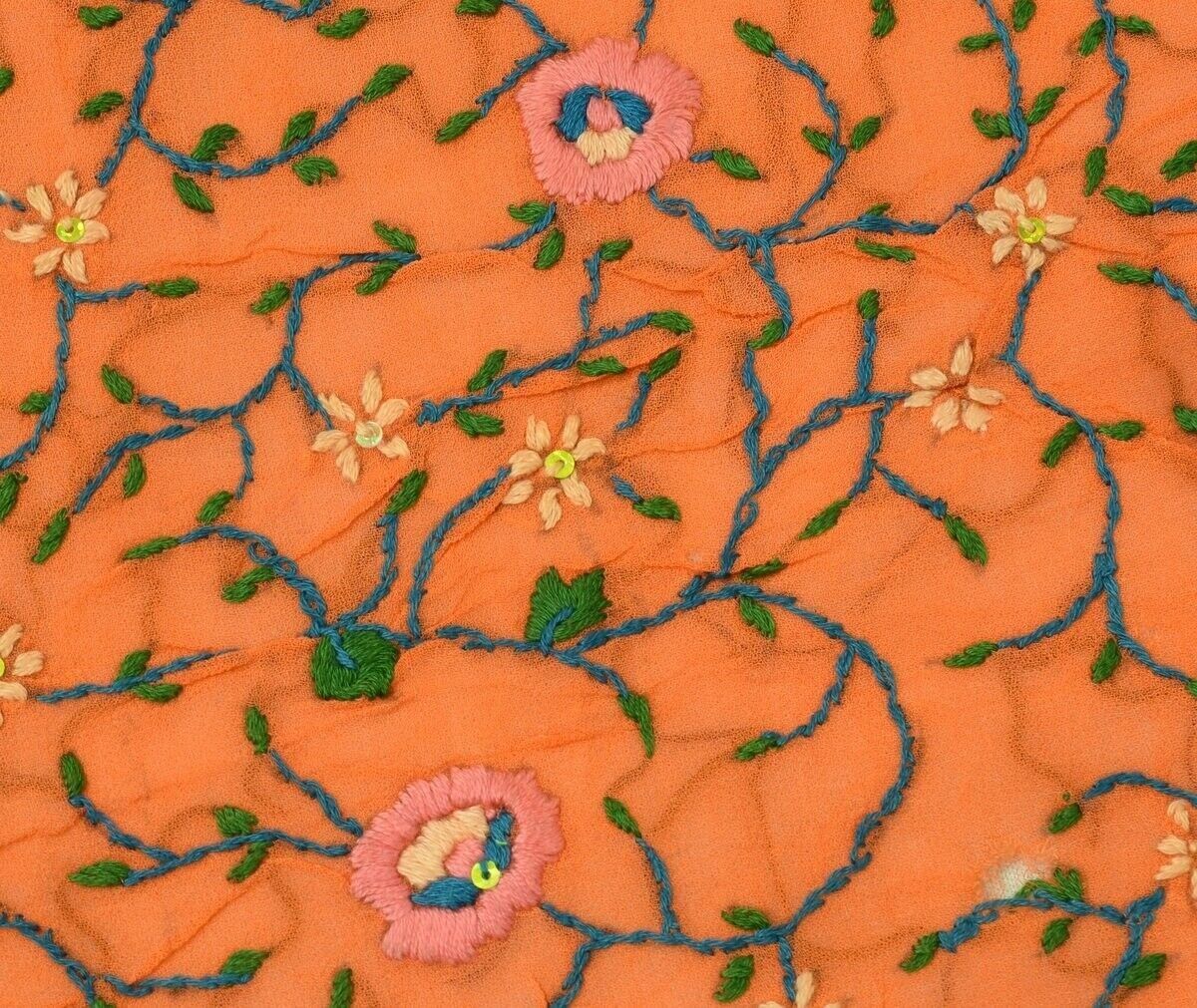 Vintage Saree Multi Purpose Fabric Piece for Sew Craft Hand Embroidered Orange