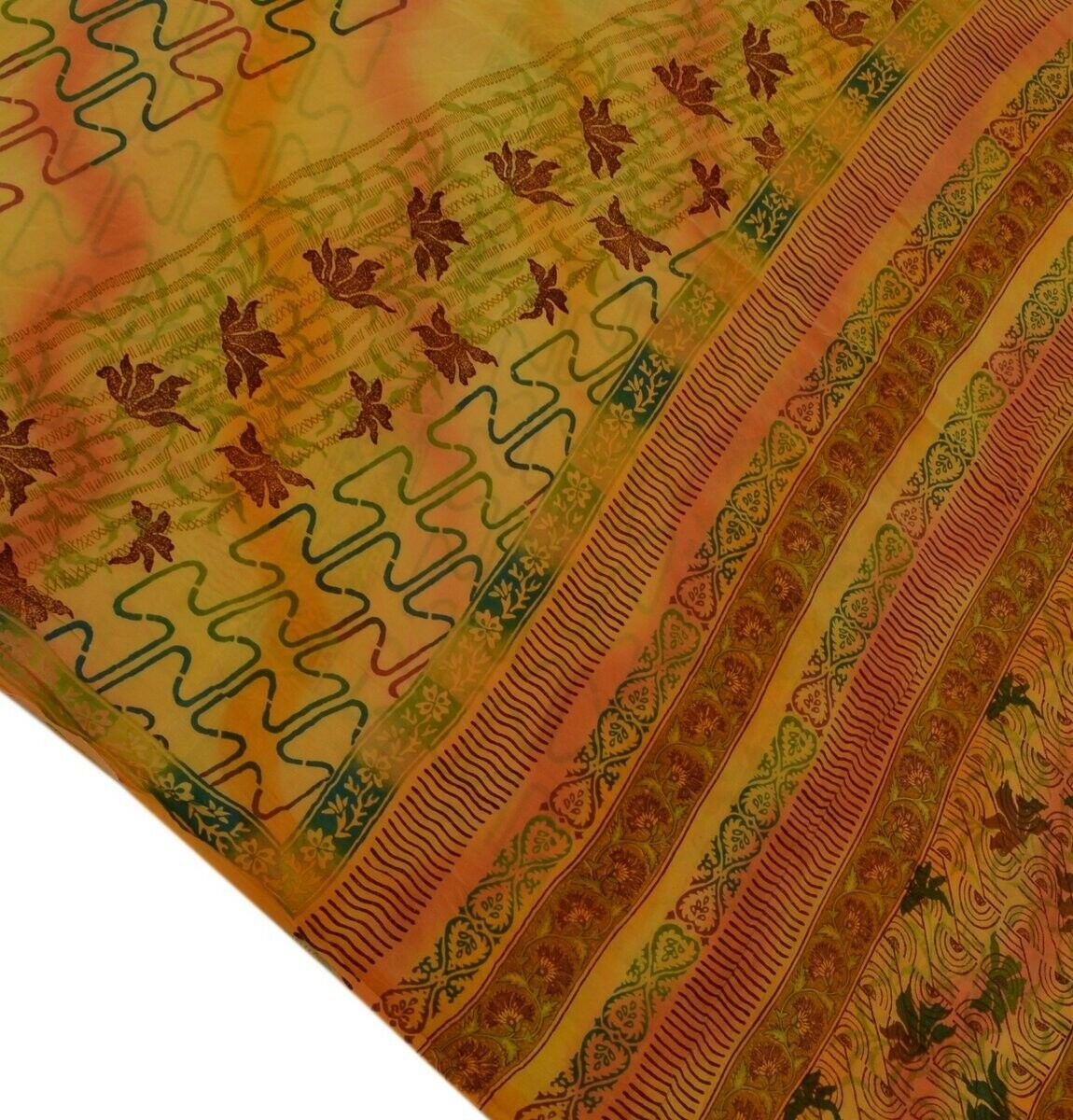 Vintage Indian Saree 100% Pure Crepe Silk Printed Soft Scrap Fabric for Craft