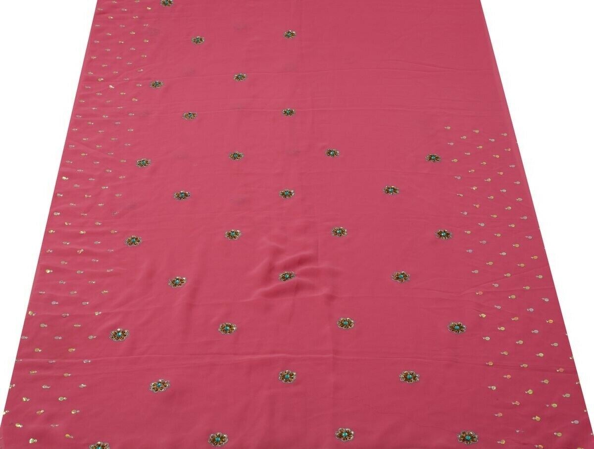 Georgette Vintage Sari Remnant Scrap Fabric for Sewing Craft Pink