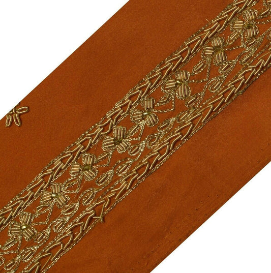 Vintage Sari Border Indian Craft Trim Hand Beaded Zardoizi Embroidered Lace Rust