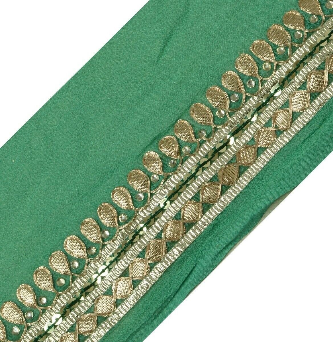 Vintage Sari Border Indian Craft Trim Hand Beaded Gota Patti Green Ribbon Lace