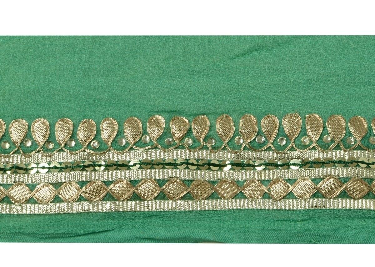 Vintage Sari Border Indian Craft Trim Hand Beaded Gota Patti Green Ribbon Lace