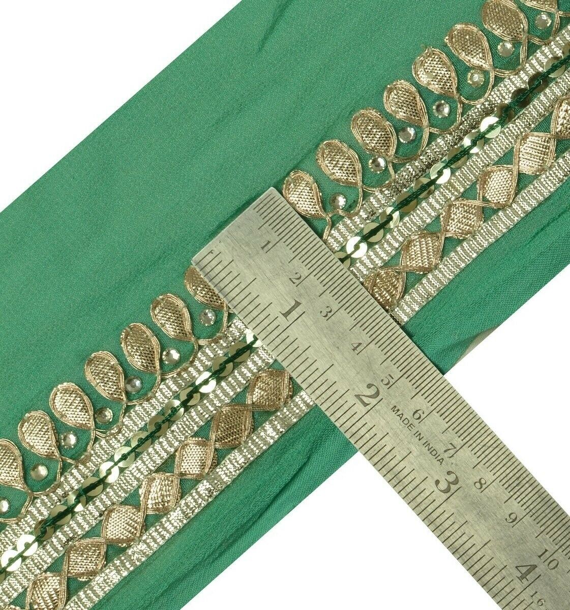 Vintage Sari Border Indian Craft Trim Hand Beaded Gota Patti Green Ribbon Lace