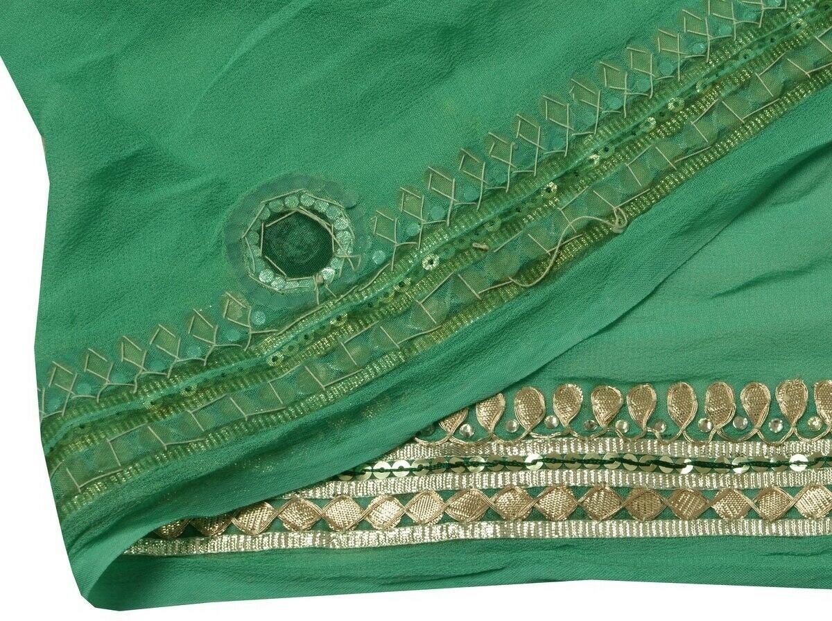 Vintage Sari Border Indian Craft Trim Hand Beaded Gota Patti Green Ribbon Lace