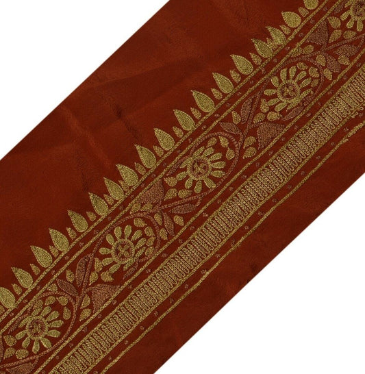 Vintage Sari Border Indian Craft Trim Embroidered Rust Sewing Crepe Ribbon Lace