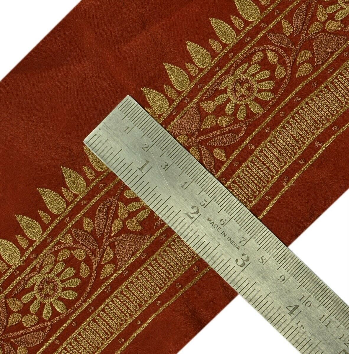 Vintage Sari Border Indian Craft Trim Embroidered Rust Sewing Crepe Ribbon Lace